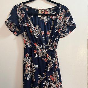 Navy floral wrap dress